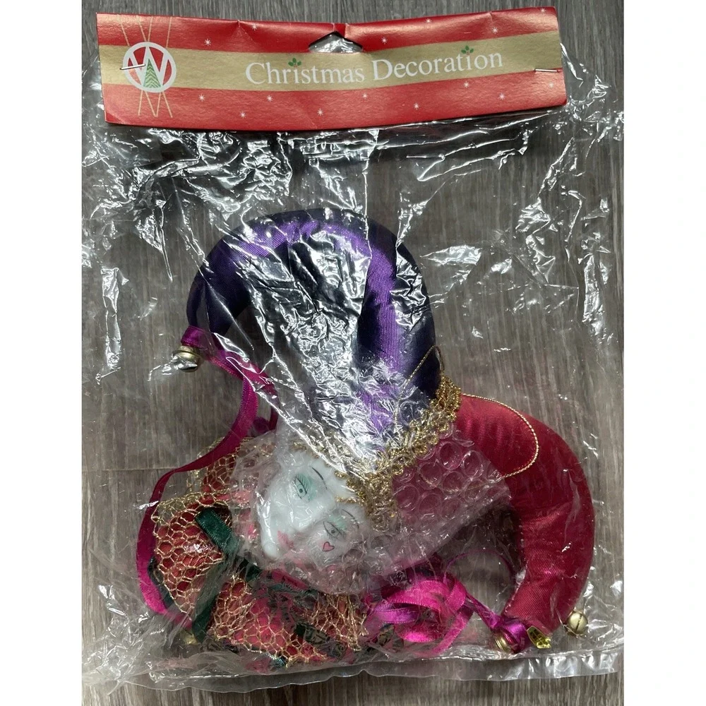 Court Jester/Harlequin Head Ceramic Christmas Ornament Hat Bell 8